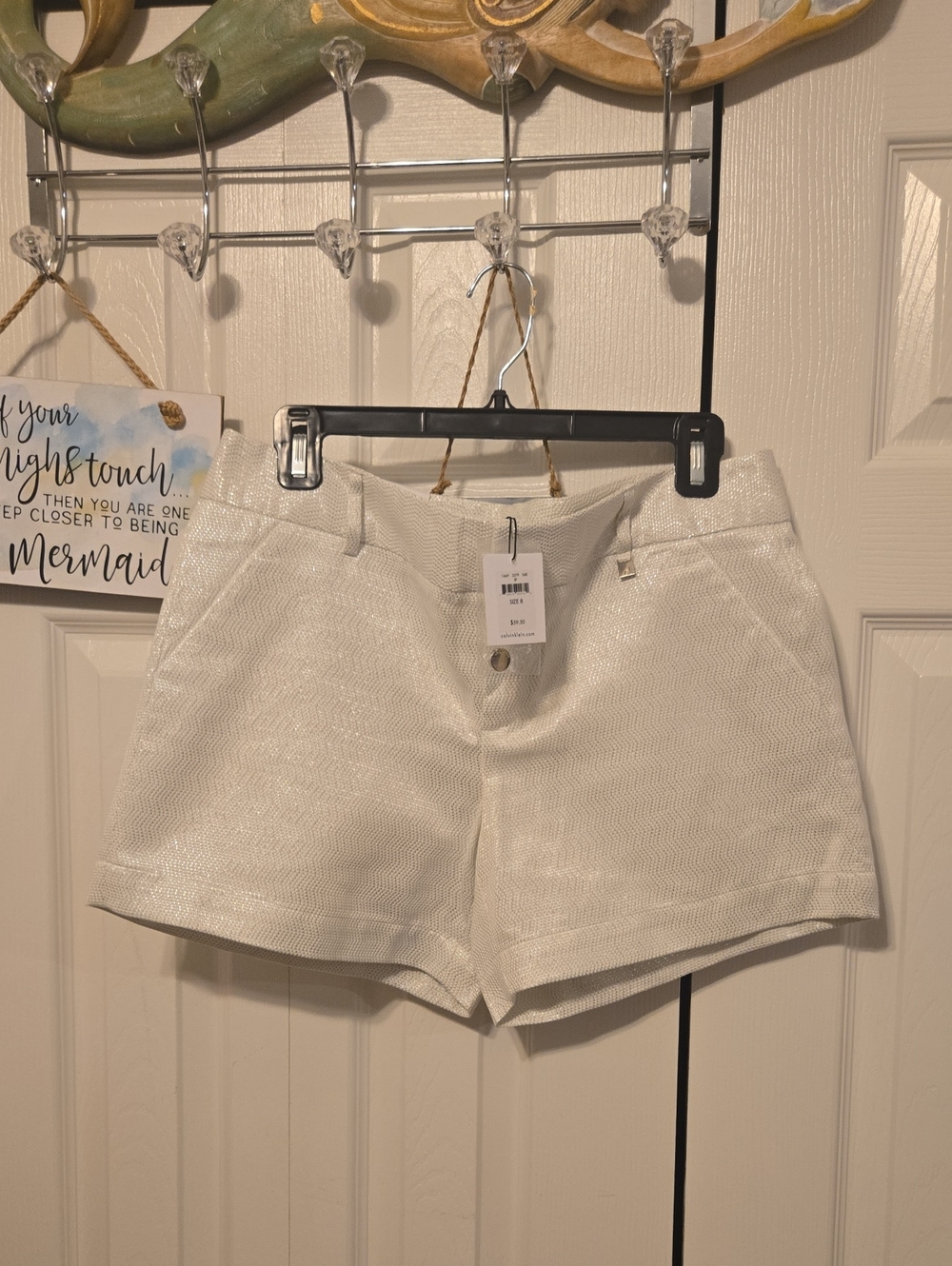 Calvin Klein Cream High-Waist Textured Shorts